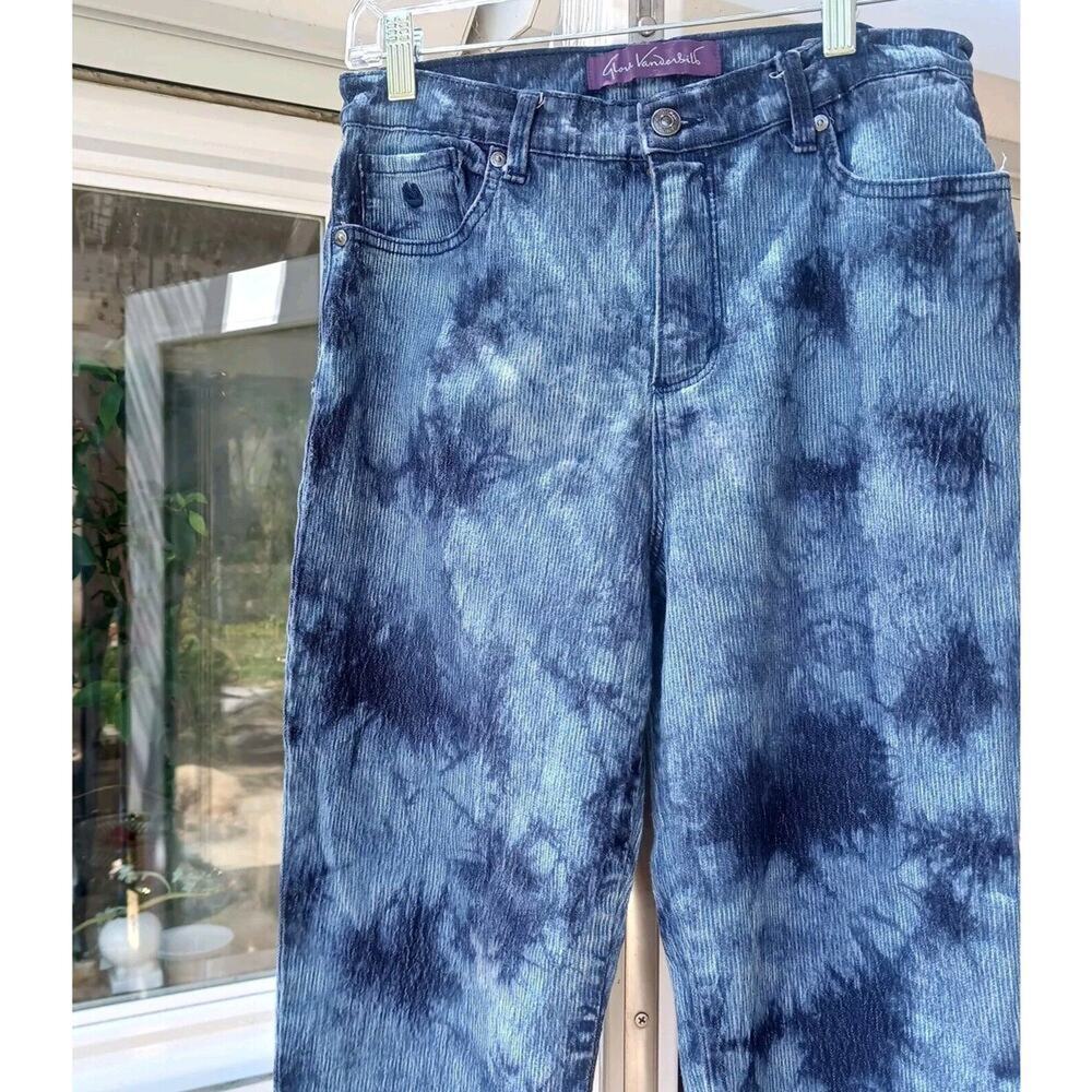 Y2K Gloria Vanderbilt Corduroy Tie Dye Pants Sz 8 28"W BLUE Slim Zip Retro VNTG